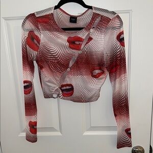 NEW Motel Rocks Red and White Asymmetrical Crop Blouse Brand new! Never worn!